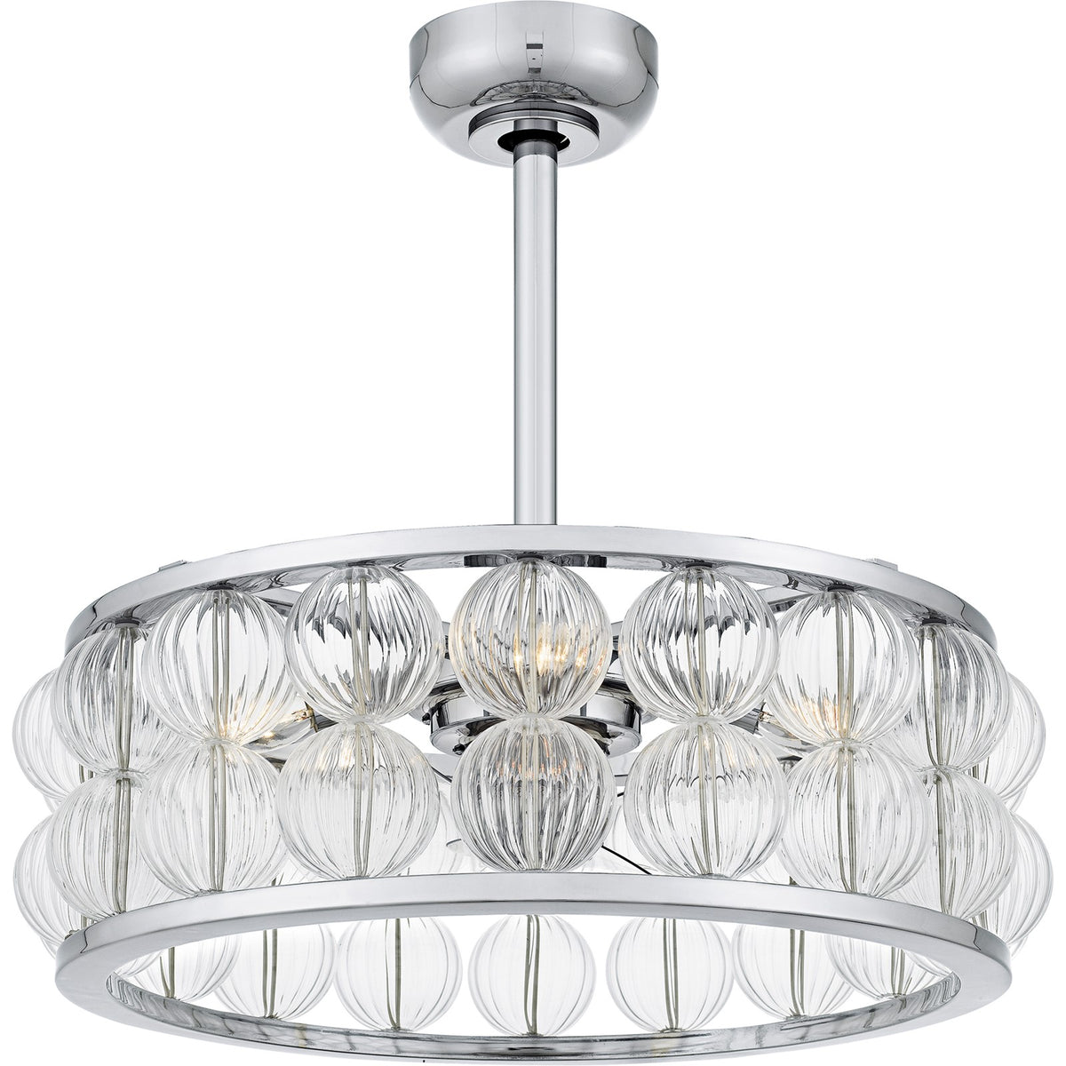 Quoizel Terrarock 23in 4-Light Fandelier | Glam Polished Chrome and Clear Ribbed Glass | Bedroom & Living Room | 23 x 23 x 9.75 in | Model TRK3123C