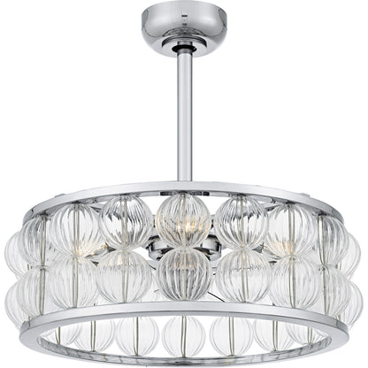 Quoizel Terrarock 23in 4-Light Fandelier | Glam Polished Chrome and Clear Ribbed Glass | Bedroom & Living Room | 23 x 23 x 9.75 in | Model TRK3123C