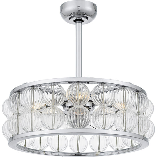 Quoizel Terrarock 23in 4-Light Fandelier | Glam Polished Chrome and Clear Ribbed Glass | Bedroom & Living Room | 23 x 23 x 9.75 in | Model TRK3123C