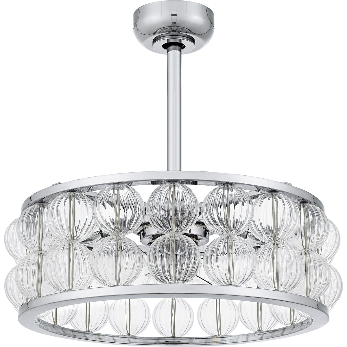 Quoizel Terrarock 23in 4-Light Fandelier | Glam Polished Chrome and Clear Ribbed Glass | Bedroom & Living Room | 23 x 23 x 9.75 in | Model TRK3123C