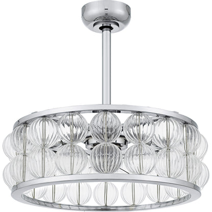 Quoizel Terrarock 23in 4-Light Fandelier | Glam Polished Chrome and Clear Ribbed Glass | Bedroom & Living Room | 23 x 23 x 9.75 in | Model TRK3123C