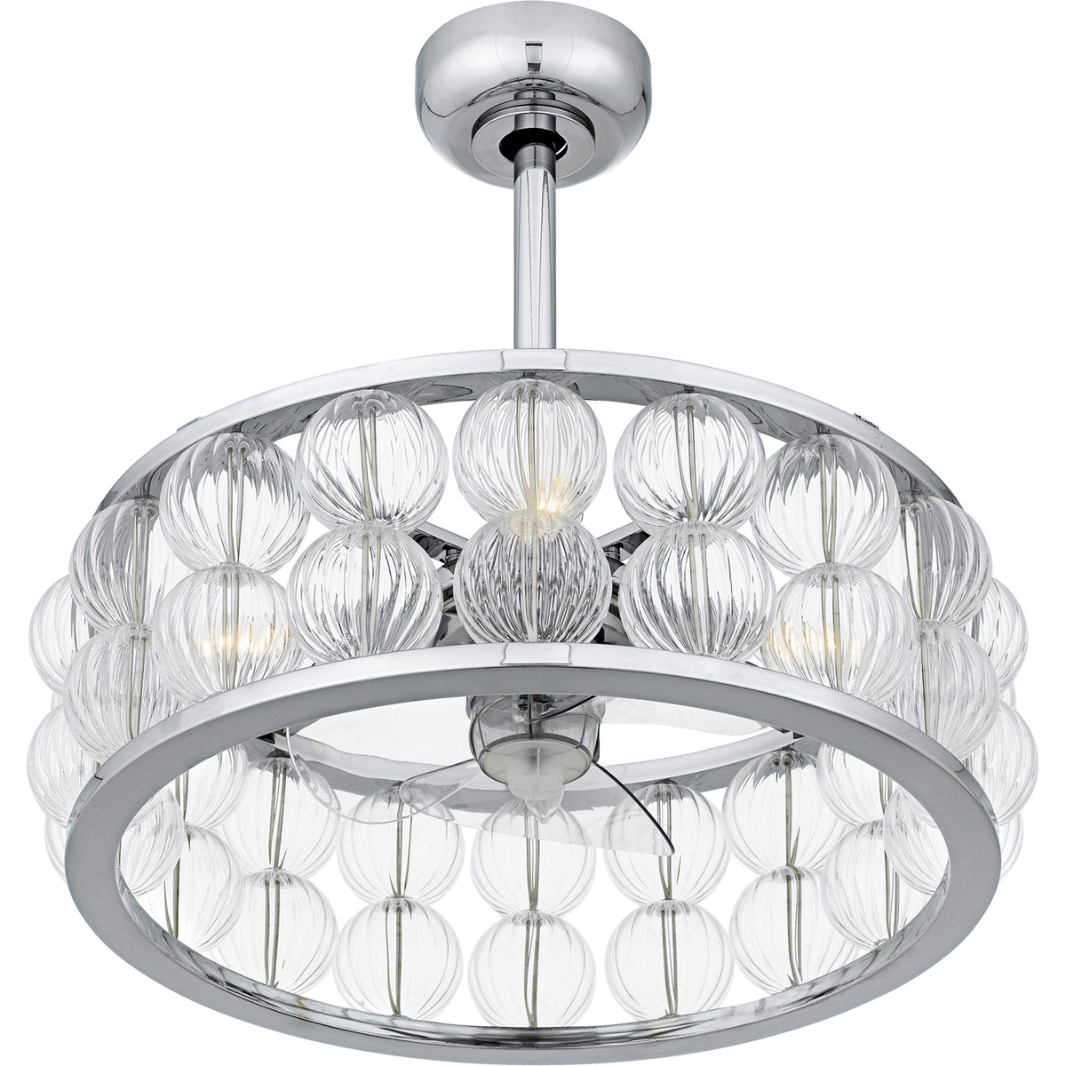 Quoizel Terrarock 23in 4-Light Fandelier | Glam Polished Chrome and Clear Ribbed Glass | Bedroom & Living Room | 23 x 23 x 9.75 in | Model TRK3123C