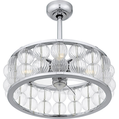 Quoizel Terrarock 23in 4-Light Fandelier | Glam Polished Chrome and Clear Ribbed Glass | Bedroom & Living Room | 23 x 23 x 9.75 in | Model TRK3123C