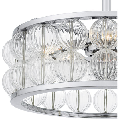 Quoizel Terrarock 23in 4-Light Fandelier | Glam Polished Chrome and Clear Ribbed Glass | Bedroom & Living Room | 23 x 23 x 9.75 in | Model TRK3123C