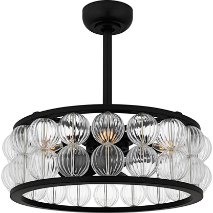 Quoizel Terrarock 23in 4-Light Fandelier | Glam Matte Black and Clear Ribbed Glass | Bedroom & Living Room | 23 x 23 x 9.75 in | Model TRK3123MBK