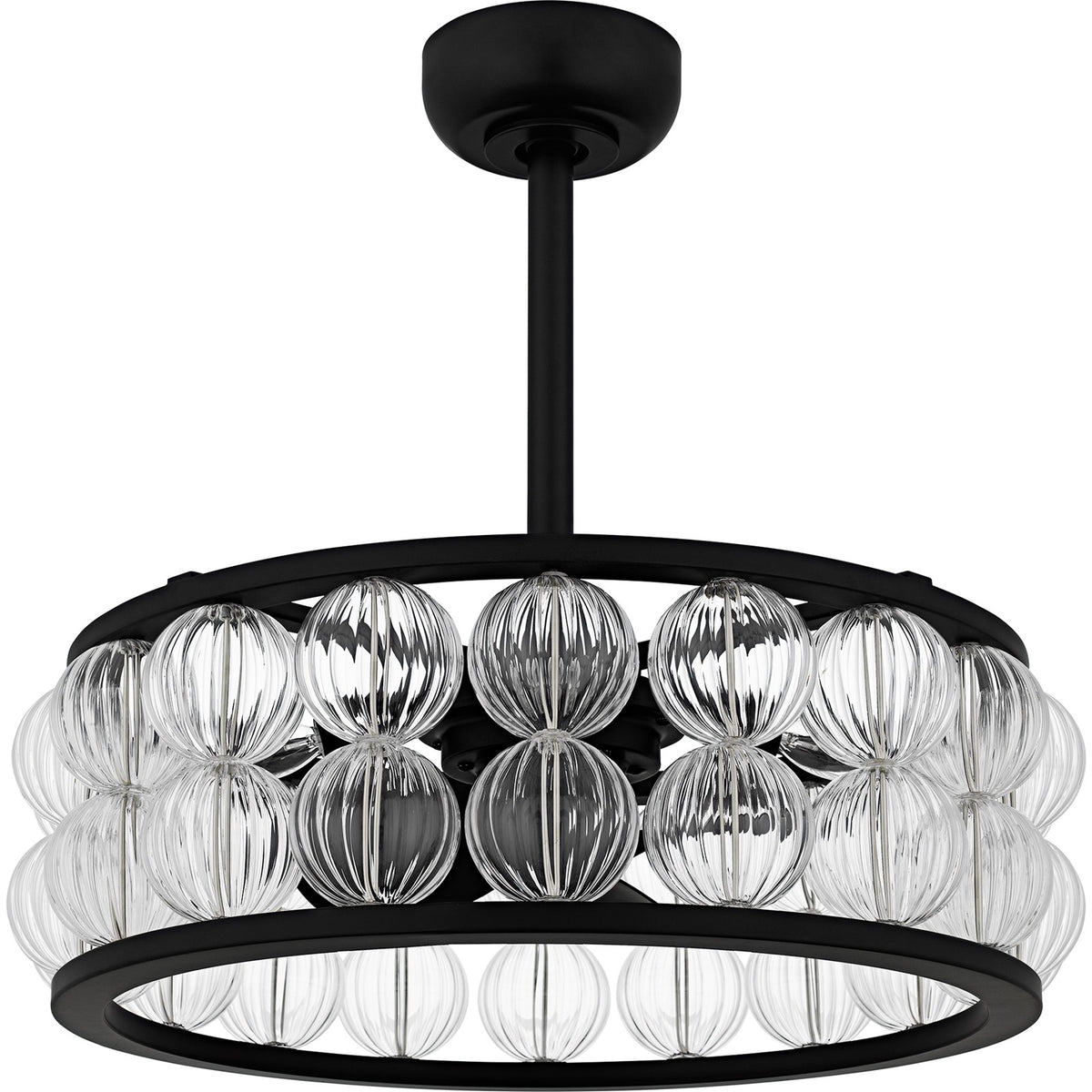 Quoizel Terrarock 23in 4-Light Fandelier | Glam Matte Black and Clear Ribbed Glass | Bedroom & Living Room | 23 x 23 x 9.75 in | Model TRK3123MBK