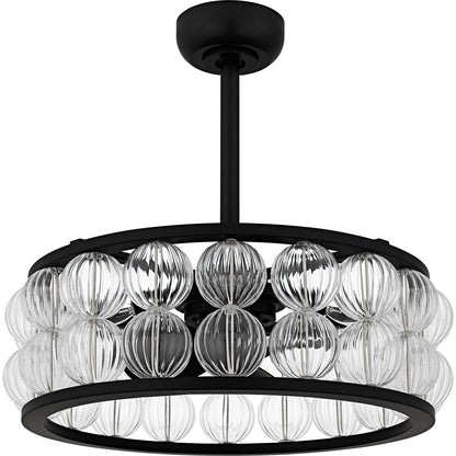 Quoizel Terrarock 23in 4-Light Fandelier | Glam Matte Black and Clear Ribbed Glass | Bedroom & Living Room | 23 x 23 x 9.75 in | Model TRK3123MBK