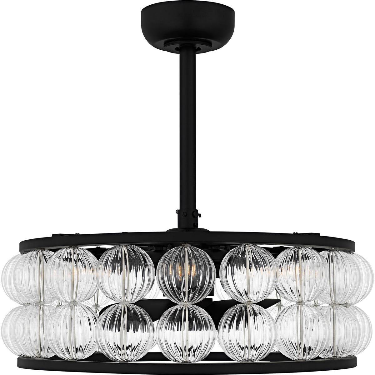 Quoizel Terrarock 23in 4-Light Fandelier | Glam Matte Black and Clear Ribbed Glass | Bedroom & Living Room | 23 x 23 x 9.75 in | Model TRK3123MBK