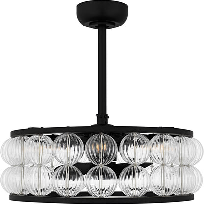 Quoizel Terrarock 23in 4-Light Fandelier | Glam Matte Black and Clear Ribbed Glass | Bedroom & Living Room | 23 x 23 x 9.75 in | Model TRK3123MBK