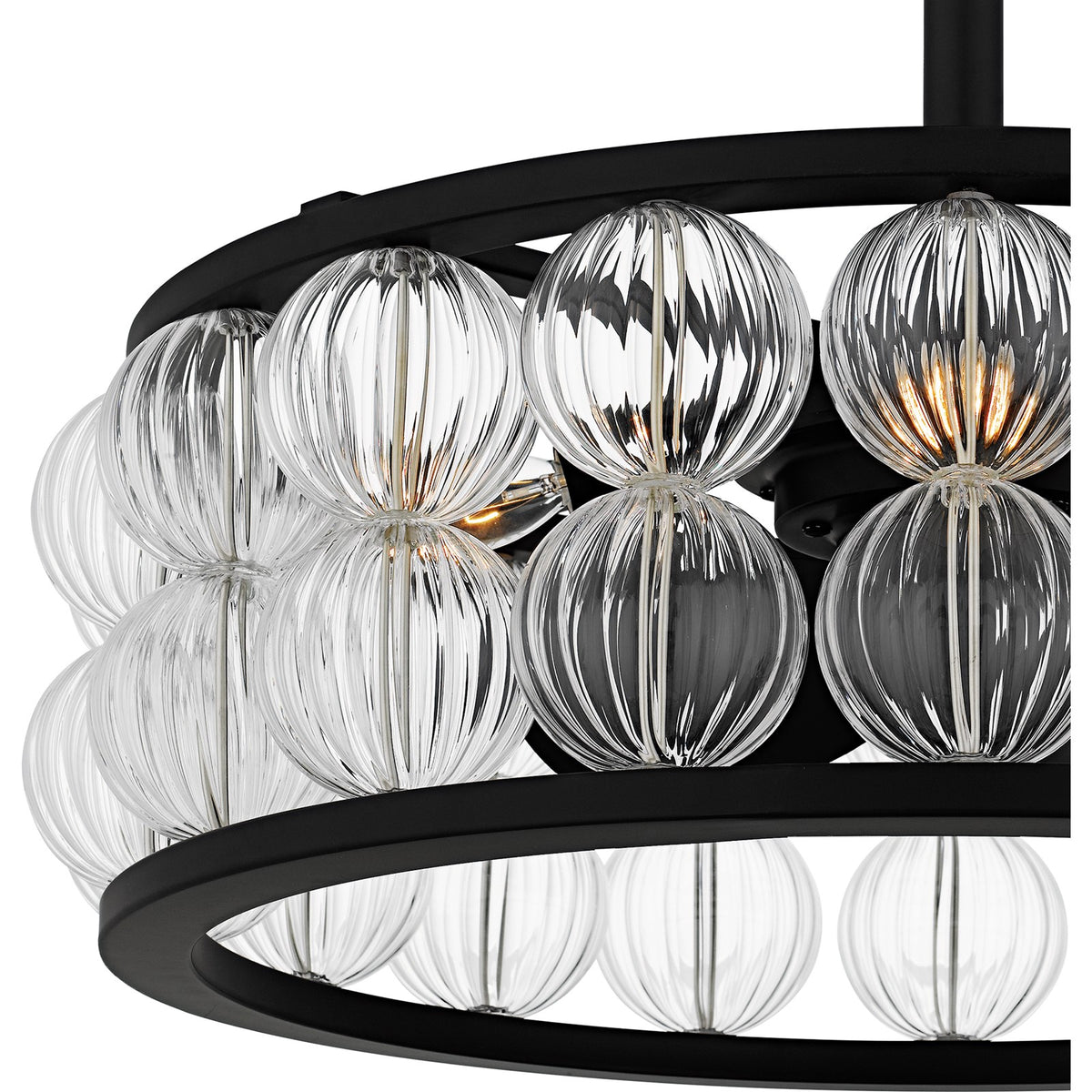 Quoizel Terrarock 23in 4-Light Fandelier | Glam Matte Black and Clear Ribbed Glass | Bedroom & Living Room | 23 x 23 x 9.75 in | Model TRK3123MBK