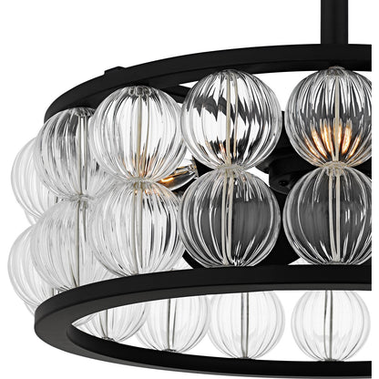 Quoizel Terrarock 23in 4-Light Fandelier | Glam Matte Black and Clear Ribbed Glass | Bedroom & Living Room | 23 x 23 x 9.75 in | Model TRK3123MBK