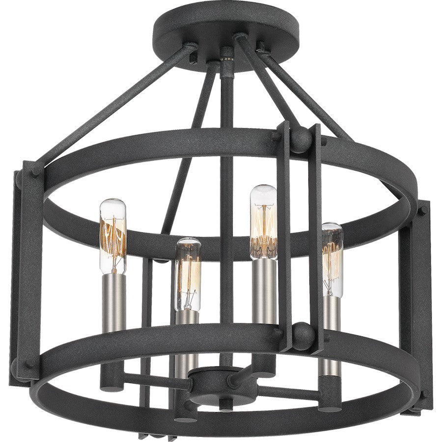 Quoizel Victor 4 Light Semi-Flush Mount, Mottled Black
