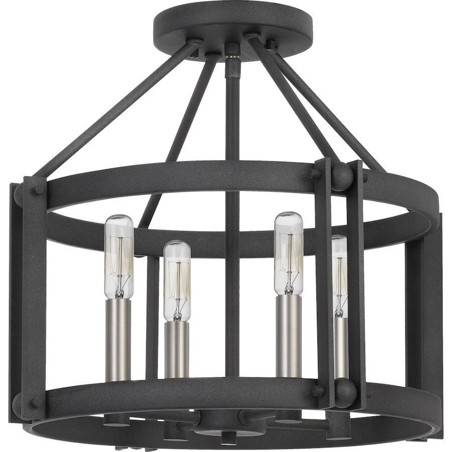 Quoizel Victor 4 Light Semi-Flush Mount, Mottled Black