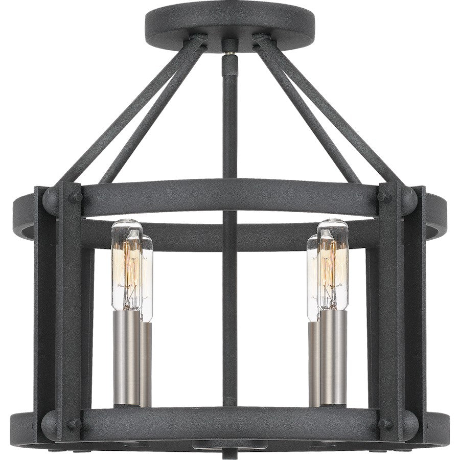 Quoizel Victor 4 Light Semi-Flush Mount, Mottled Black