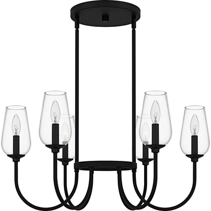 Quoizel Viscount 28in 6-Light Chandelier | Transitional Matte Black and Clear Glass | Dining Room & Foyer | 28 x 28 x 14.25 in | Model VSC5028MBK