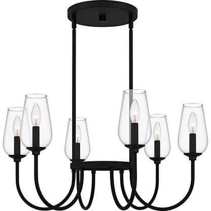 Quoizel Viscount 28in 6-Light Chandelier | Transitional Matte Black and Clear Glass | Dining Room & Foyer | 28 x 28 x 14.25 in | Model VSC5028MBK