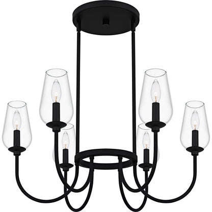 Quoizel Viscount 28in 6-Light Chandelier | Transitional Matte Black and Clear Glass | Dining Room & Foyer | 28 x 28 x 14.25 in | Model VSC5028MBK