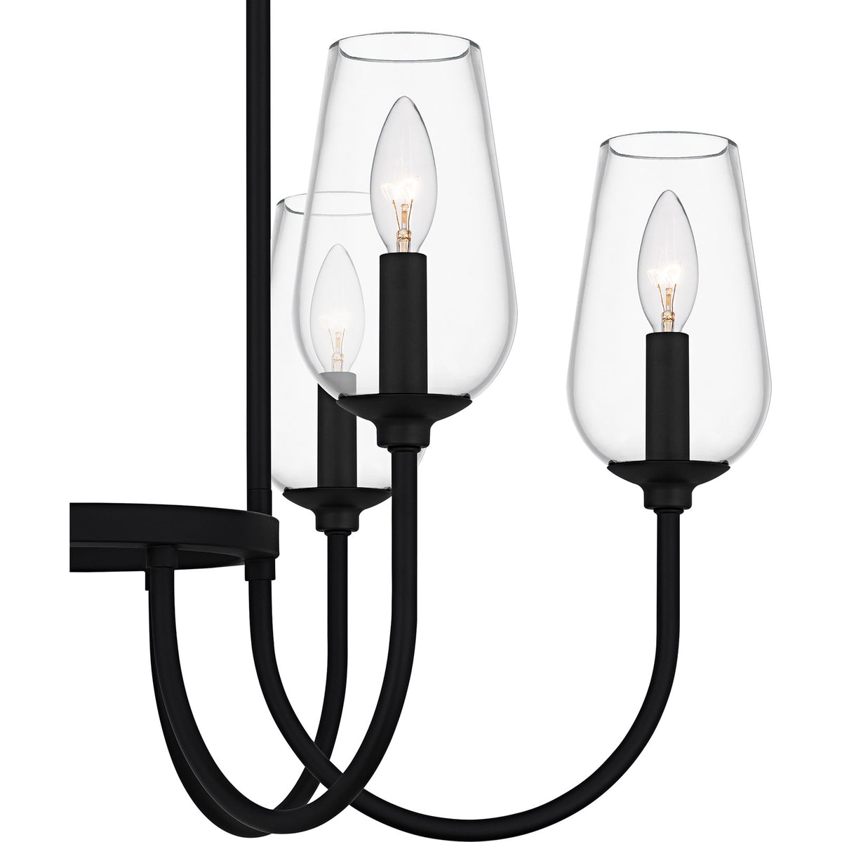 Quoizel Viscount 28in 6-Light Chandelier | Transitional Matte Black and Clear Glass | Dining Room & Foyer | 28 x 28 x 14.25 in | Model VSC5028MBK