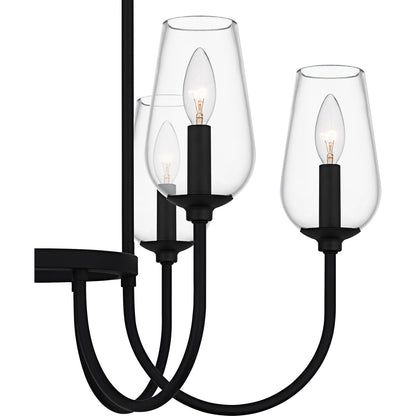 Quoizel Viscount 28in 6-Light Chandelier | Transitional Matte Black and Clear Glass | Dining Room & Foyer | 28 x 28 x 14.25 in | Model VSC5028MBK