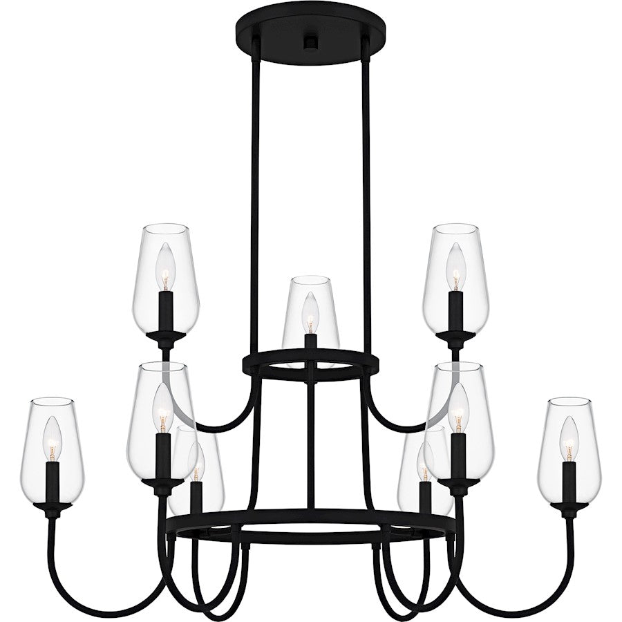 Quoizel Viscount 36in 9-Light Chandelier | Transitional Matte Black and Clear Glass | Dining Room & Foyer | 36 x 36 x 23.75 in | Model VSC5036MBK