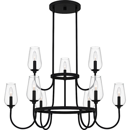 Quoizel Viscount 36in 9-Light Chandelier | Transitional Matte Black and Clear Glass | Dining Room & Foyer | 36 x 36 x 23.75 in | Model VSC5036MBK