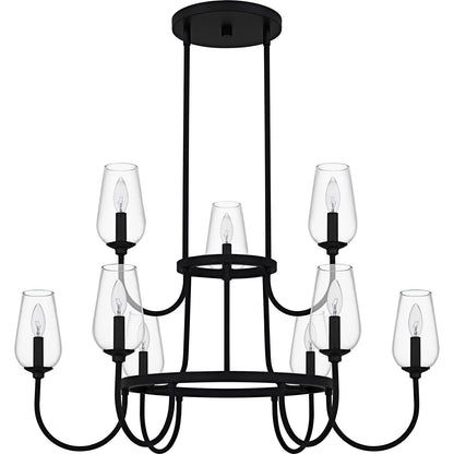 Quoizel Viscount 36in 9-Light Chandelier | Transitional Matte Black and Clear Glass | Dining Room & Foyer | 36 x 36 x 23.75 in | Model VSC5036MBK