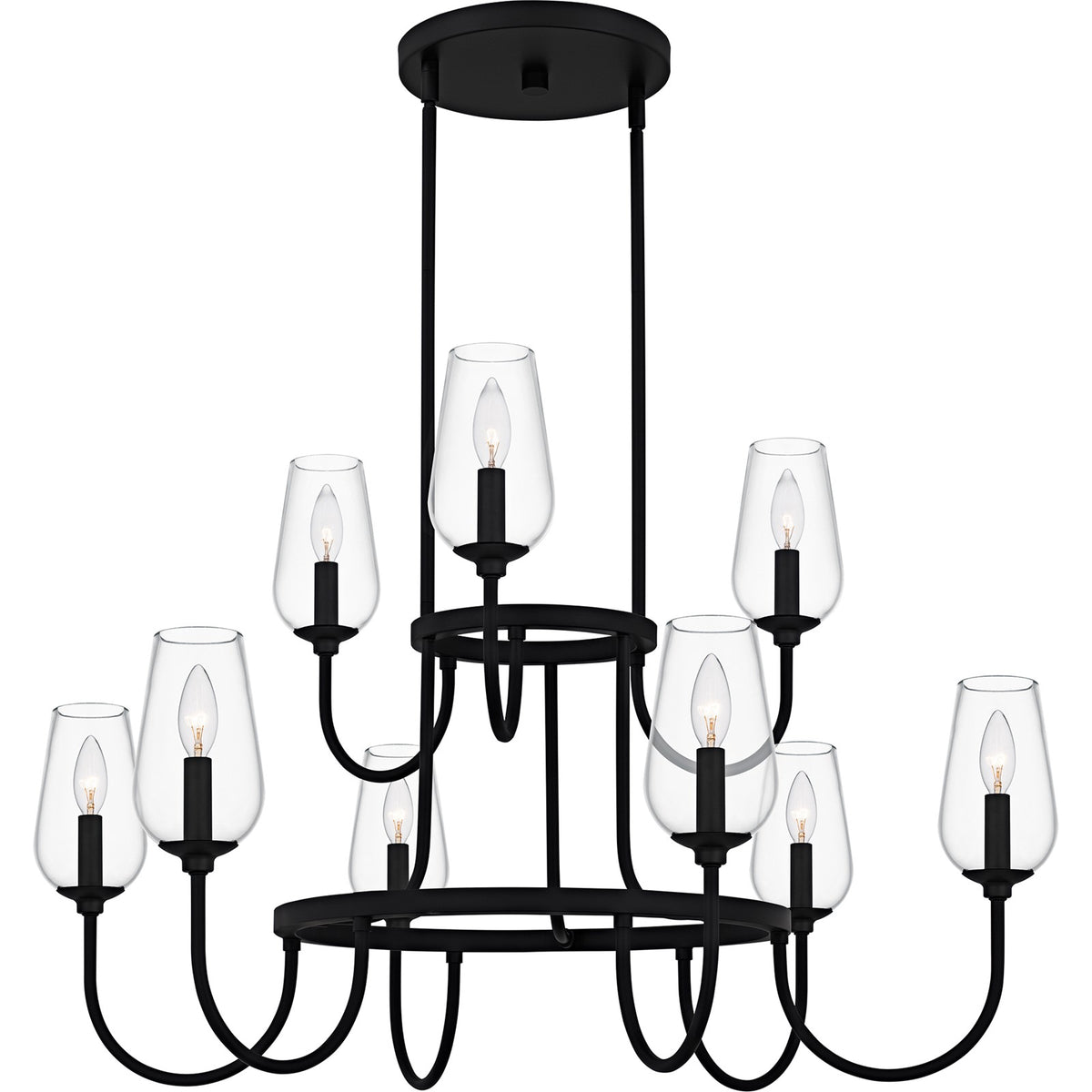 Quoizel Viscount 36in 9-Light Chandelier | Transitional Matte Black and Clear Glass | Dining Room & Foyer | 36 x 36 x 23.75 in | Model VSC5036MBK