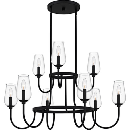 Quoizel Viscount 36in 9-Light Chandelier | Transitional Matte Black and Clear Glass | Dining Room & Foyer | 36 x 36 x 23.75 in | Model VSC5036MBK