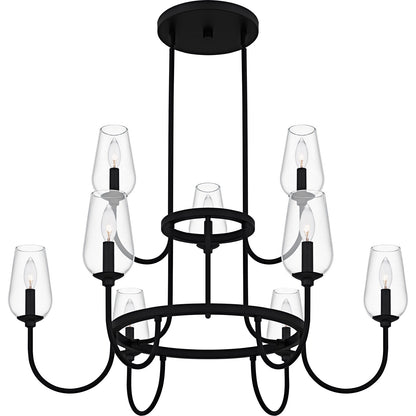 Quoizel Viscount 36in 9-Light Chandelier | Transitional Matte Black and Clear Glass | Dining Room & Foyer | 36 x 36 x 23.75 in | Model VSC5036MBK