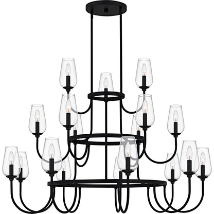 Quoizel Viscount 48in 18-Light Chandelier | Transitional Matte Black and Clear Glass | Dining Room & Foyer | 48 x 48 x 34.75 in | Model VSC5048MBK
