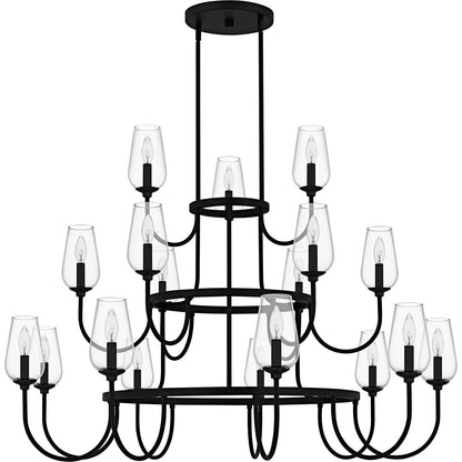 Quoizel Viscount 48in 18-Light Chandelier | Transitional Matte Black and Clear Glass | Dining Room & Foyer | 48 x 48 x 34.75 in | Model VSC5048MBK