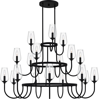 Quoizel Viscount 48in 18-Light Chandelier | Transitional Matte Black and Clear Glass | Dining Room & Foyer | 48 x 48 x 34.75 in | Model VSC5048MBK