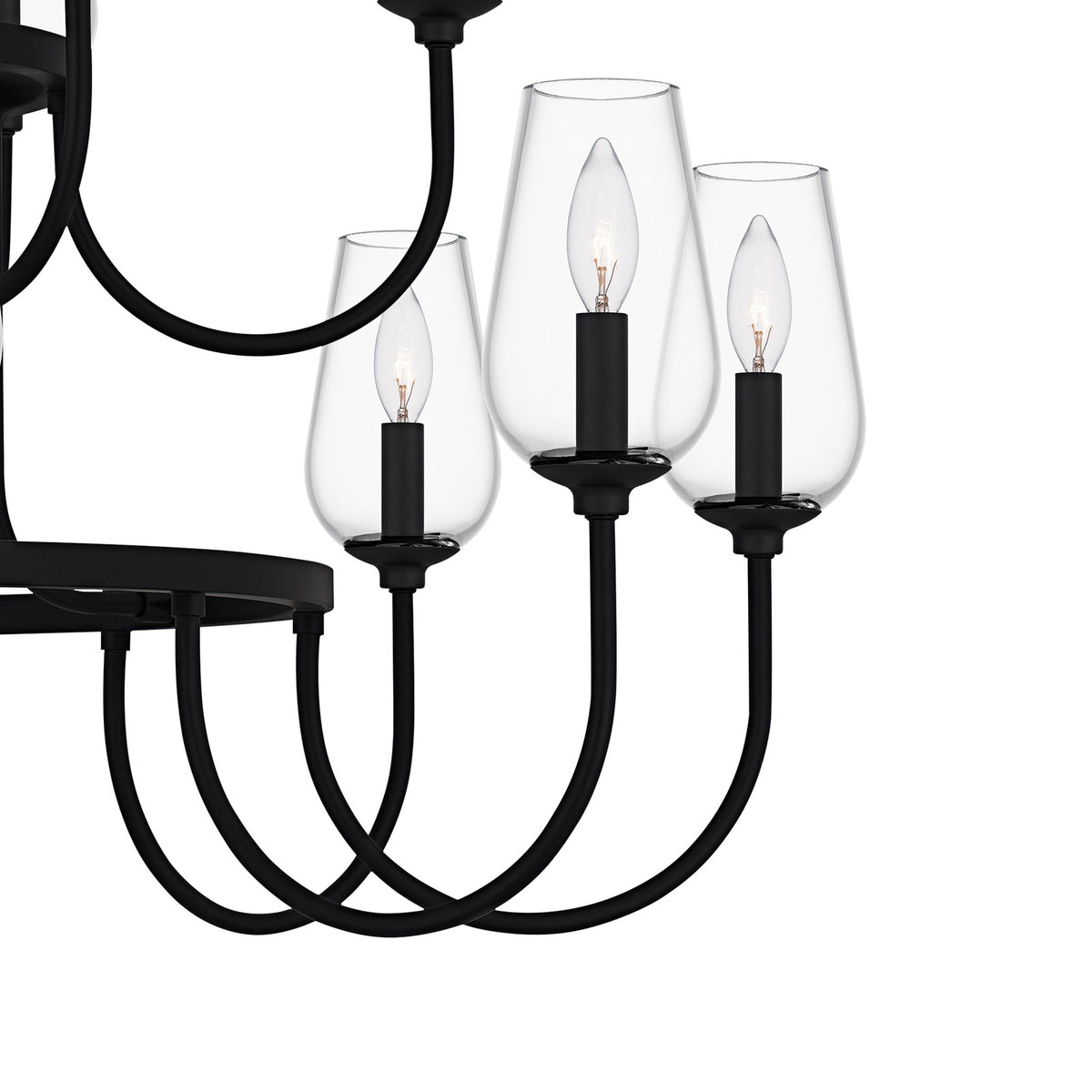 Quoizel Viscount 48in 18-Light Chandelier | Transitional Matte Black and Clear Glass | Dining Room & Foyer | 48 x 48 x 34.75 in | Model VSC5048MBK