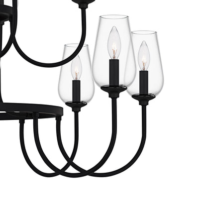 Quoizel Viscount 48in 18-Light Chandelier | Transitional Matte Black and Clear Glass | Dining Room & Foyer | 48 x 48 x 34.75 in | Model VSC5048MBK