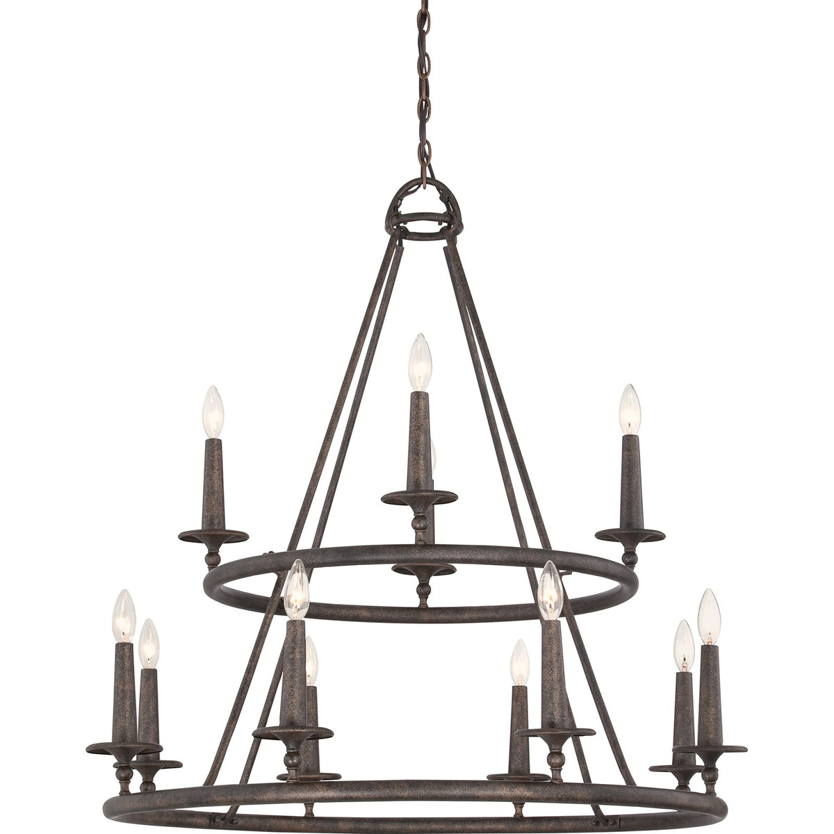 Quoizel Voyager 36in 12-Light Chandelier | Moorish Spanish Malaga Steel | Dining Room & Foyer | 36 x 36 x 36 in | Model VYR5012ML