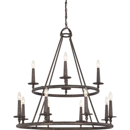 Quoizel Voyager 36in 12-Light Chandelier | Moorish Spanish Malaga Steel | Dining Room & Foyer | 36 x 36 x 36 in | Model VYR5012ML