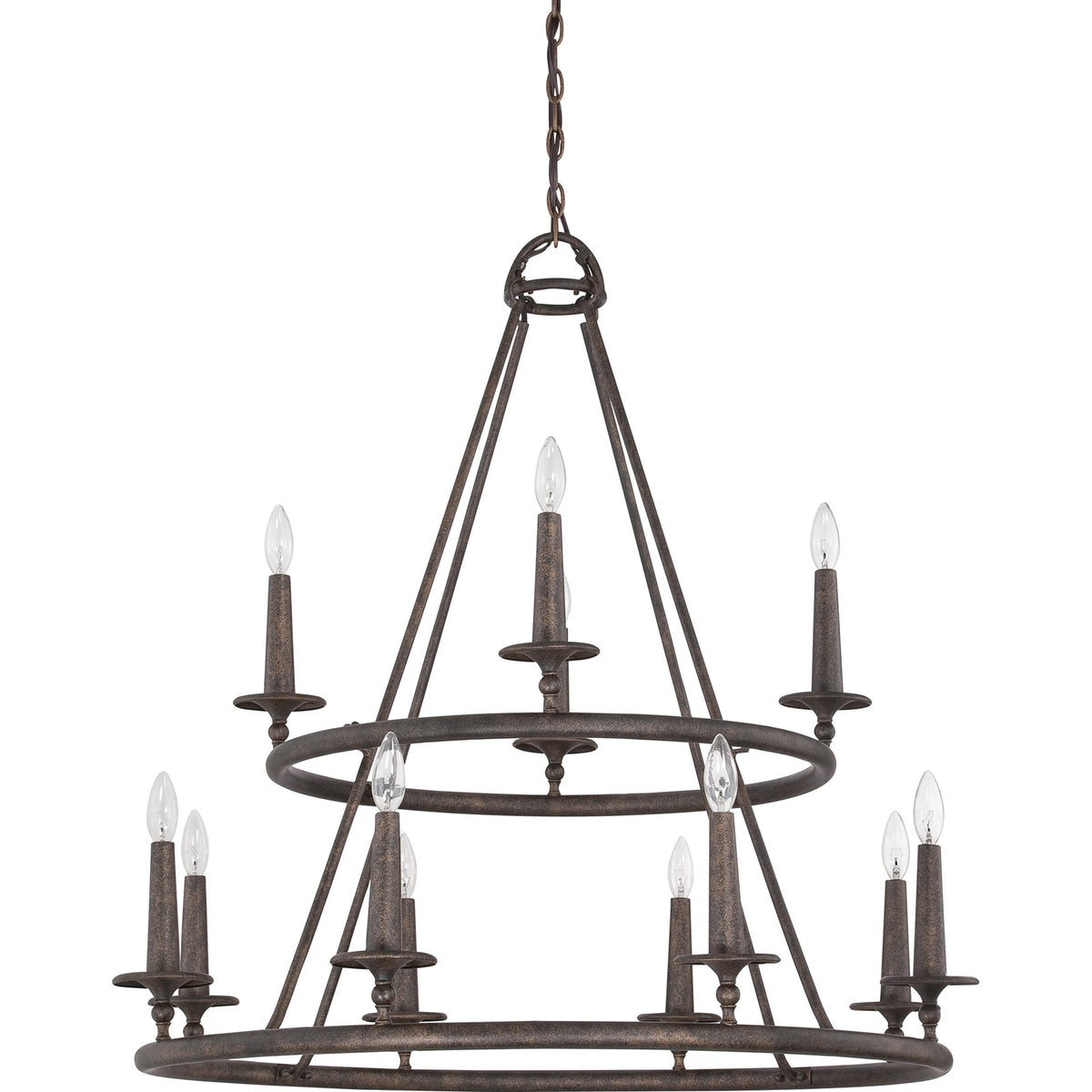 Quoizel Voyager 36in 12-Light Chandelier | Moorish Spanish Malaga Steel | Dining Room & Foyer | 36 x 36 x 36 in | Model VYR5012ML
