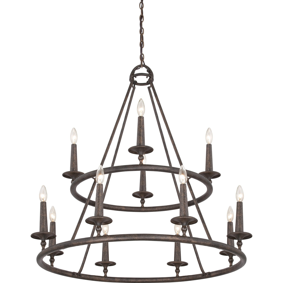 Quoizel Voyager 36in 12-Light Chandelier | Moorish Spanish Malaga Steel | Dining Room & Foyer | 36 x 36 x 36 in | Model VYR5012ML