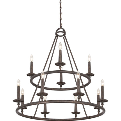 Quoizel Voyager 36in 12-Light Chandelier | Moorish Spanish Malaga Steel | Dining Room & Foyer | 36 x 36 x 36 in | Model VYR5012ML