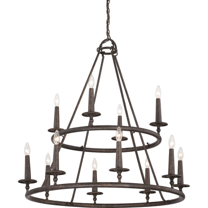 Quoizel Voyager 36in 12-Light Chandelier | Moorish Spanish Malaga Steel | Dining Room & Foyer | 36 x 36 x 36 in | Model VYR5012ML