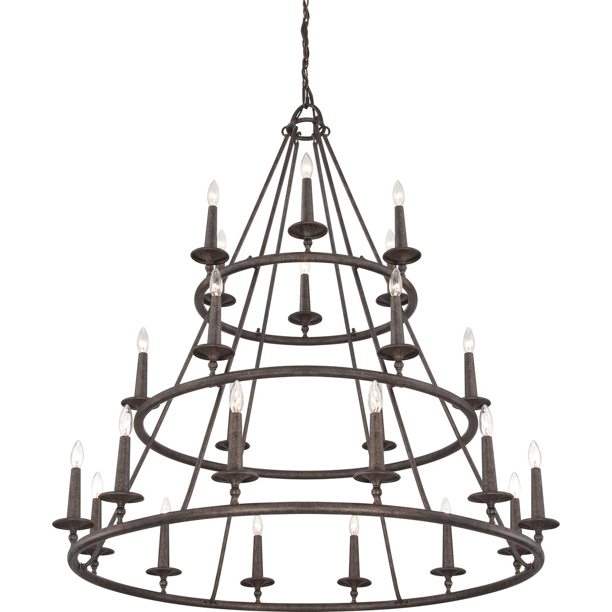 Quoizel Voyager 48in 24-Light Chandelier | Moorish Spanish Malaga Steel | Grand Foyer & Dining Room | 48 x 48 x 52 in | Model VYR5024ML