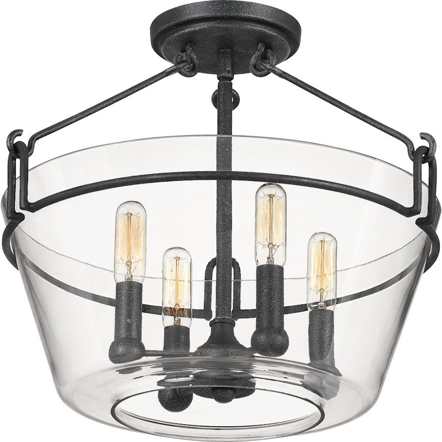 Quoizel Wells 4 Light Semi-Flush Mount, Grey Ash