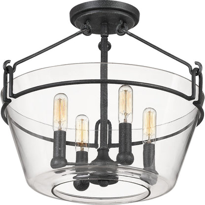 Quoizel Wells 4 Light Semi-Flush Mount, Grey Ash