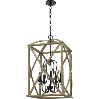 Quoizel Woodhaven 5 Light Foyer Piece, Distressed Weathered Oak