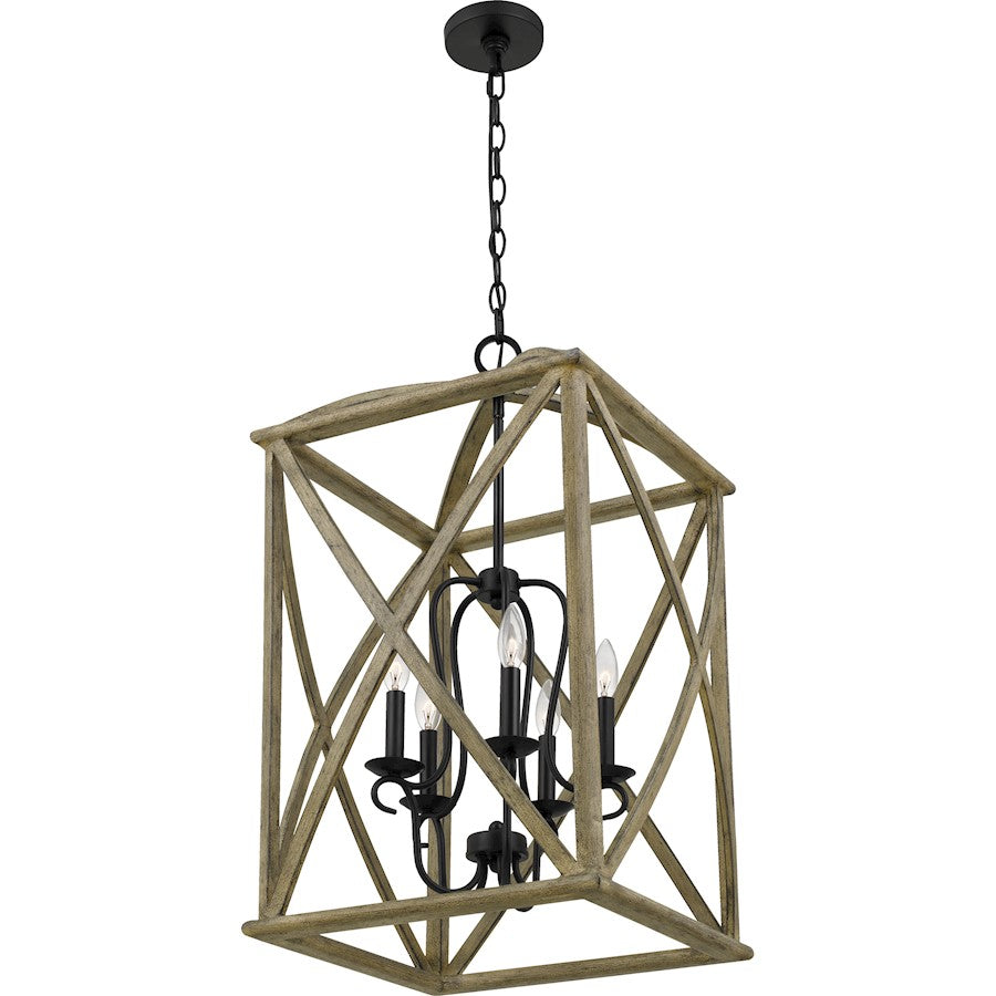Quoizel Woodhaven 5 Light Foyer Piece, Distressed Weathered Oak