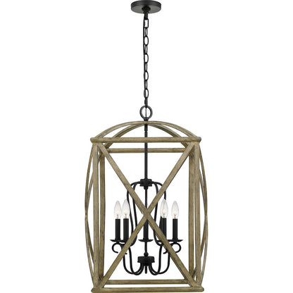 Quoizel Woodhaven 5 Light Foyer Piece, Distressed Weathered Oak