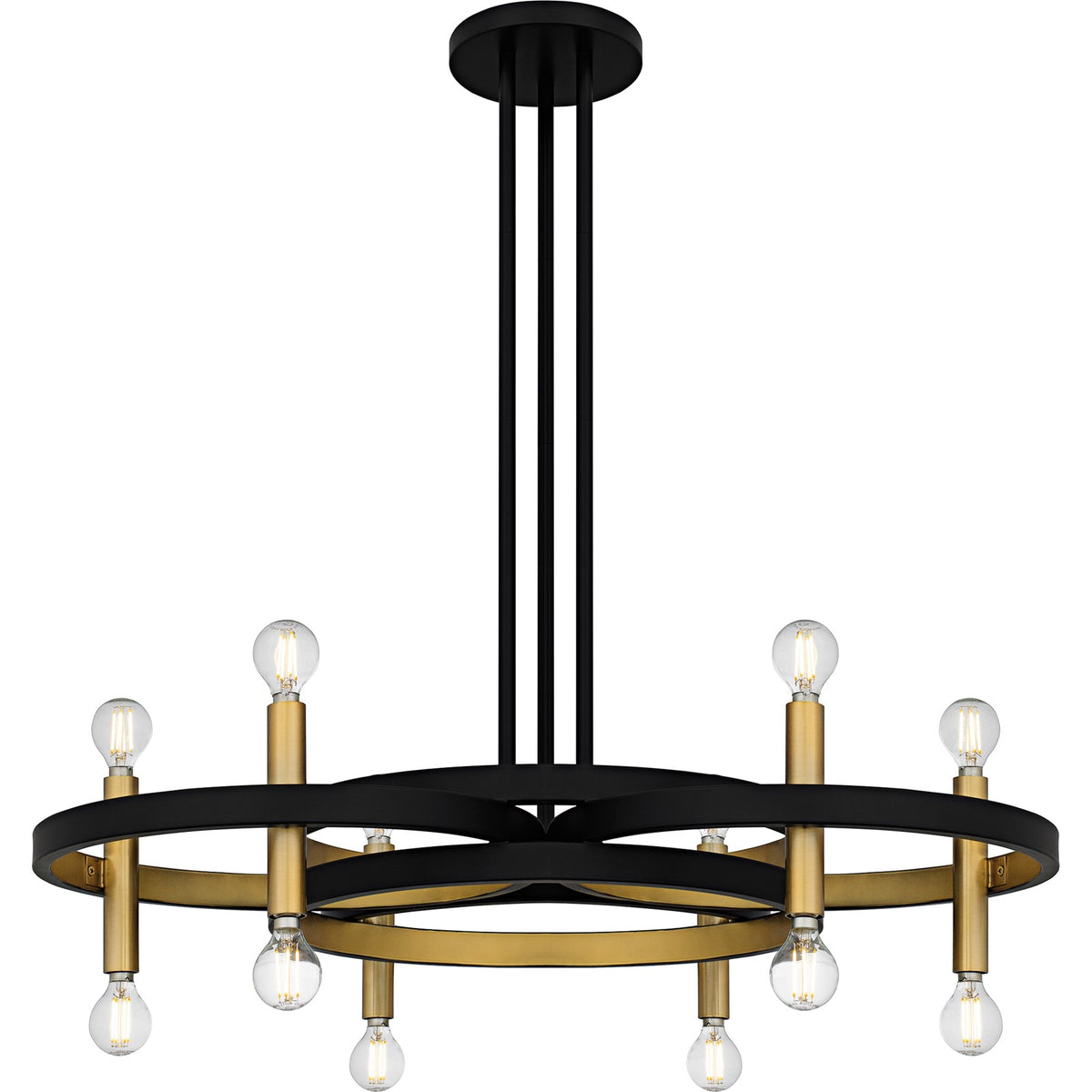 Quoizel Winsland 30in 12-Light Chandelier | Matte Black Steel with Gold Accents | Dining Room & Living Room | 30 x 30 x 9.75 in | Model WID5030MBK