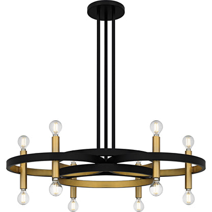 Quoizel Winsland 30in 12-Light Chandelier | Matte Black Steel with Gold Accents | Dining Room & Living Room | 30 x 30 x 9.75 in | Model WID5030MBK