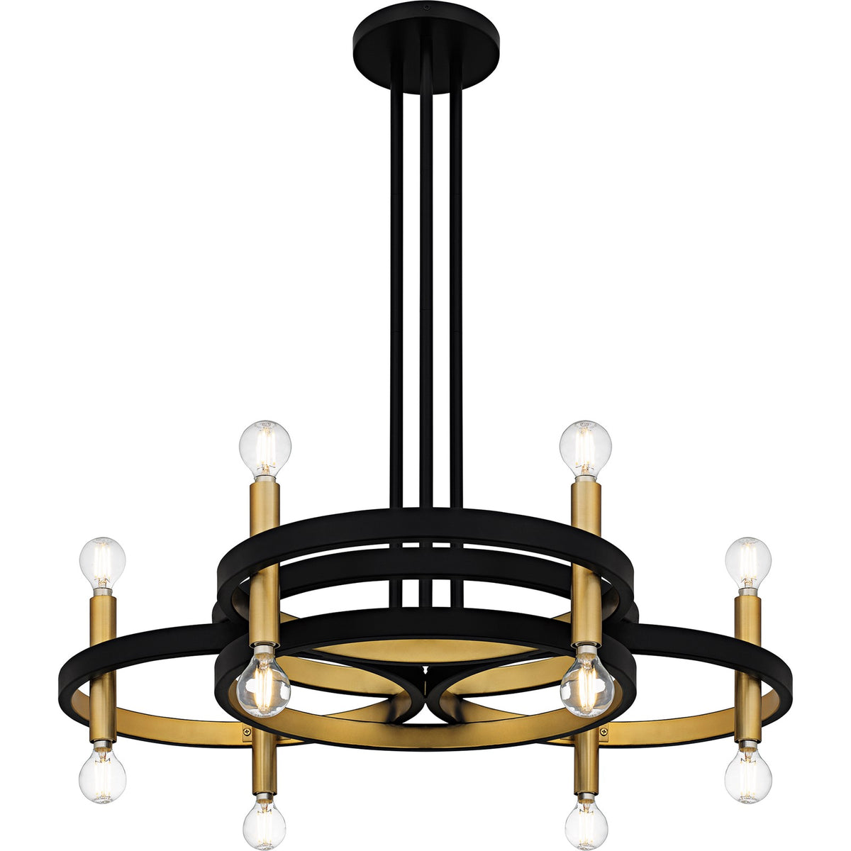 Quoizel Winsland 30in 12-Light Chandelier | Matte Black Steel with Gold Accents | Dining Room & Living Room | 30 x 30 x 9.75 in | Model WID5030MBK