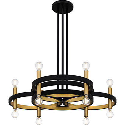 Quoizel Winsland 30in 12-Light Chandelier | Matte Black Steel with Gold Accents | Dining Room & Living Room | 30 x 30 x 9.75 in | Model WID5030MBK